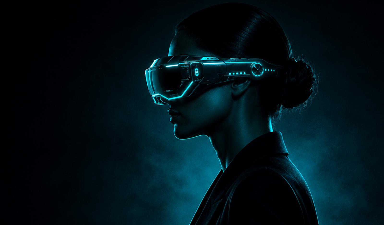 Futuristic innovator wearing advanced smart glasses